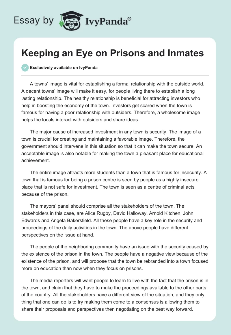 Keeping an Eye on Prisons and Inmates. Page 1