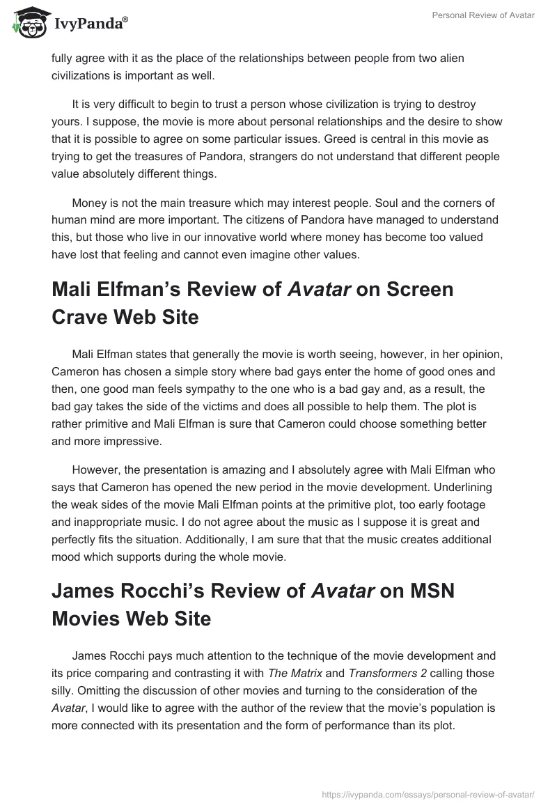 Personal Review of Avatar. Page 2