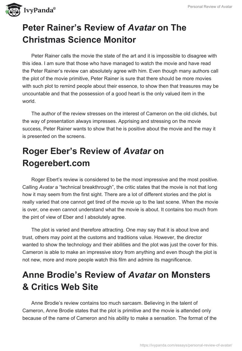 Personal Review of Avatar. Page 4