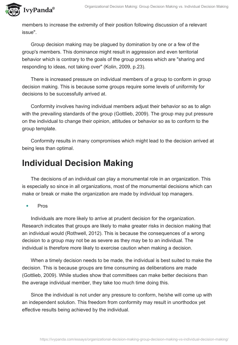 Organizational Decision Making: Group Decision Making vs. Individual Decision Making. Page 3