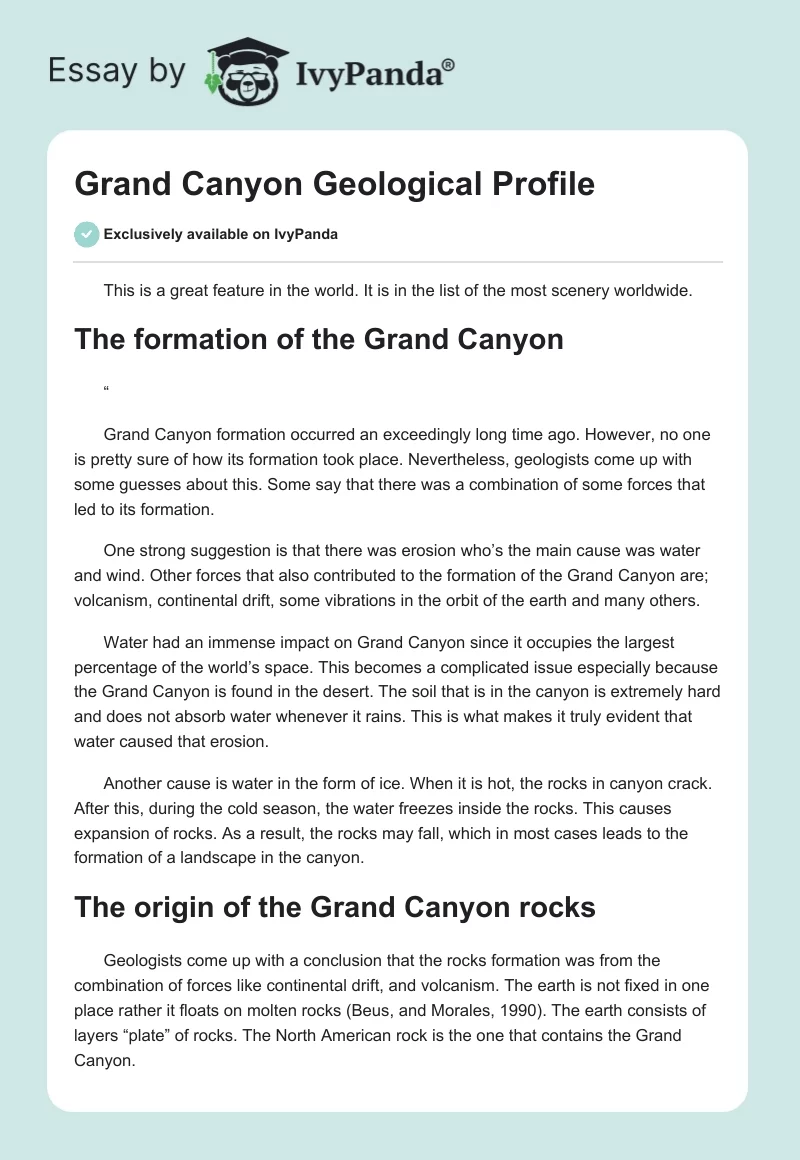 Grand Canyon Geological Profile. Page 1