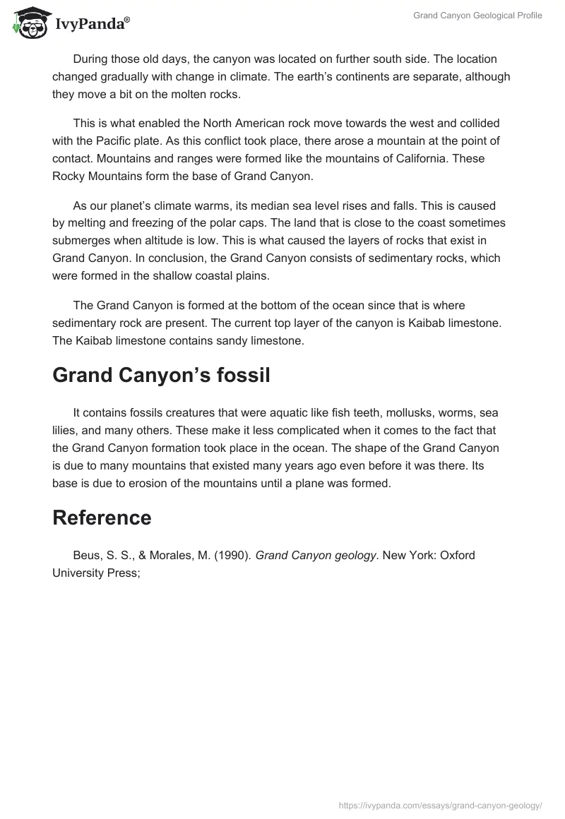 Grand Canyon Geological Profile. Page 2