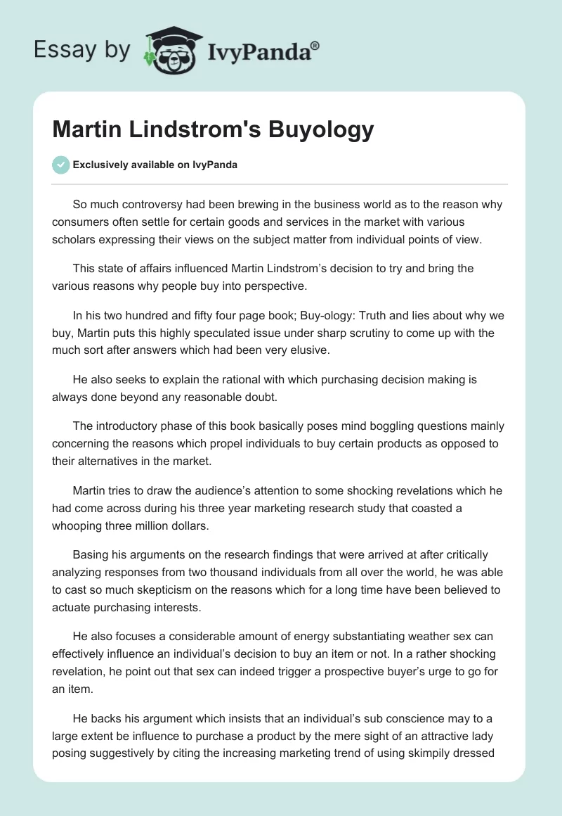 Martin Lindstrom's "Buyology". Page 1