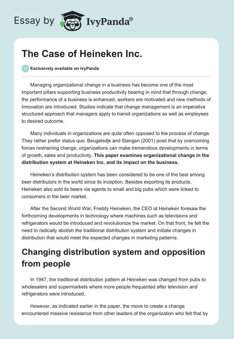 The Case of Heineken Inc.. Page 1