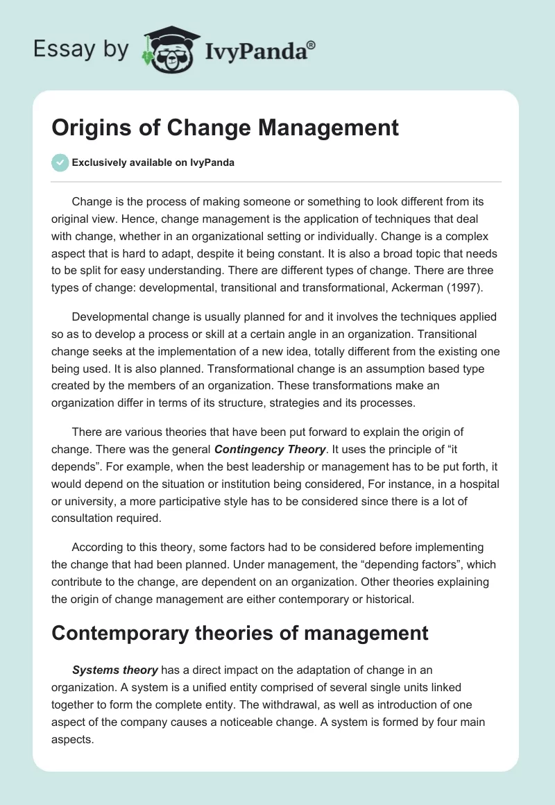 Origins of Change Management. Page 1