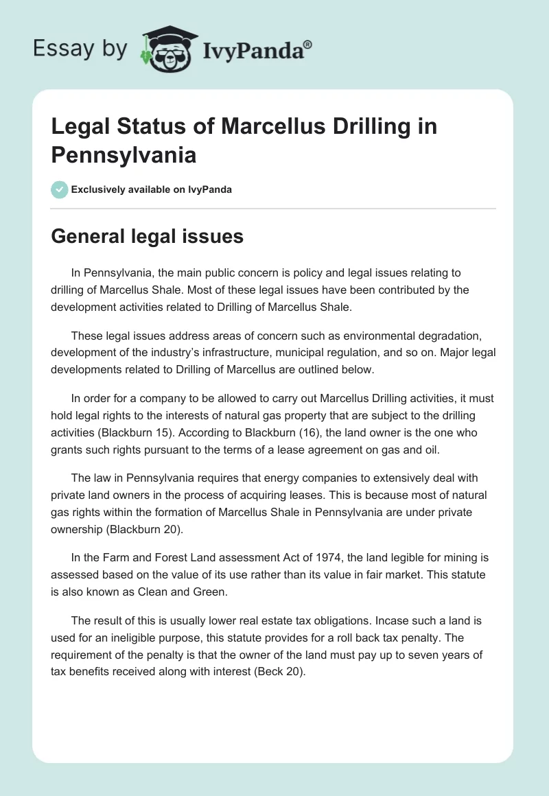 Legal Status of Marcellus Drilling in Pennsylvania. Page 1