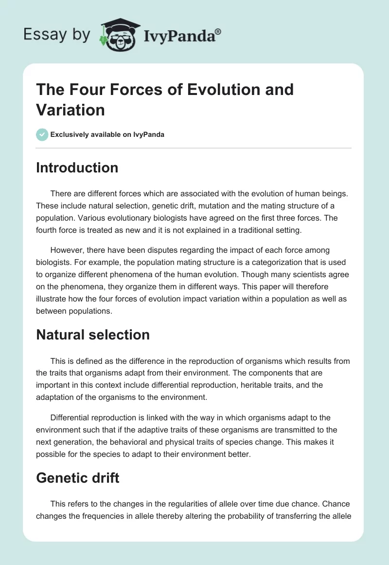 The Four Forces of Evolution and Variation. Page 1