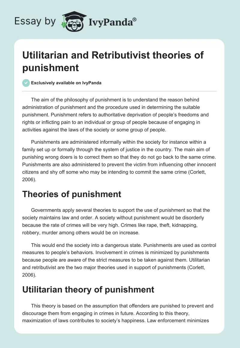 Utilitarian and Retributivist theories of punishment. Page 1