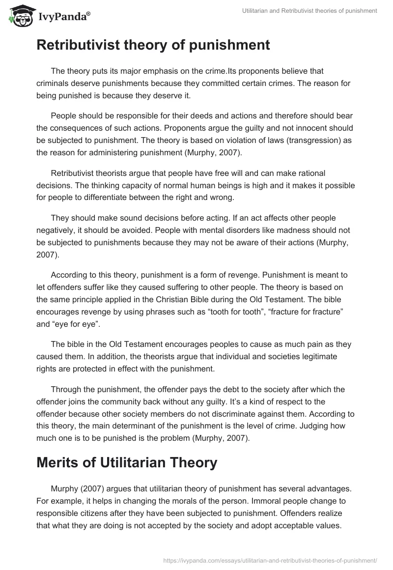 Utilitarian and Retributivist theories of punishment. Page 3