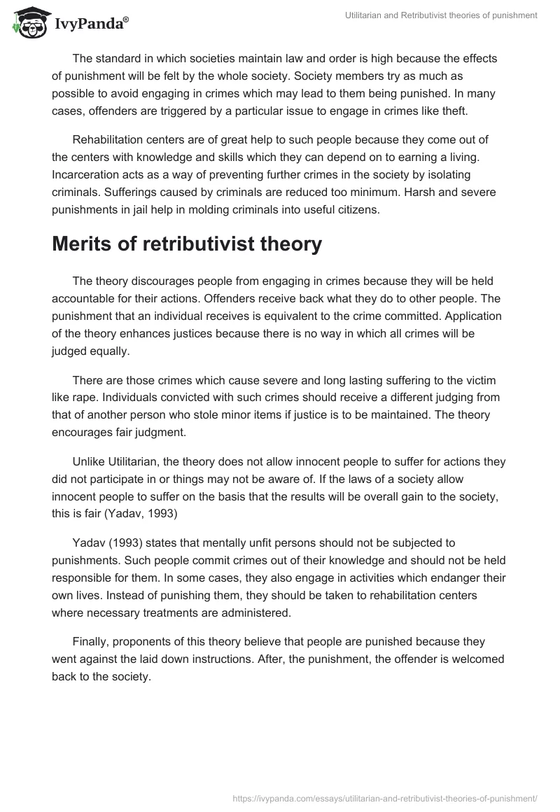 Utilitarian and Retributivist theories of punishment. Page 4