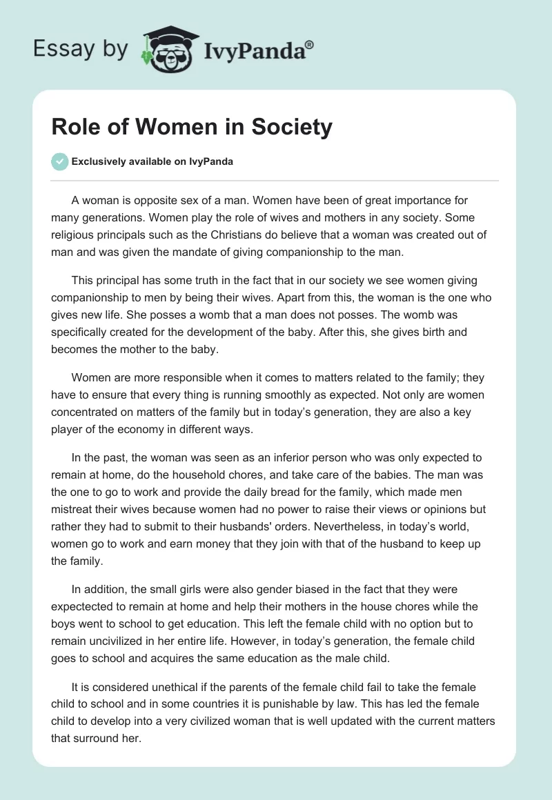 Role of Women in Society. Page 1