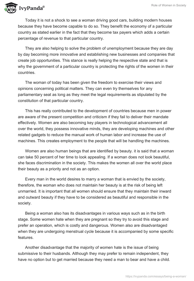 Role of Women in Society. Page 2