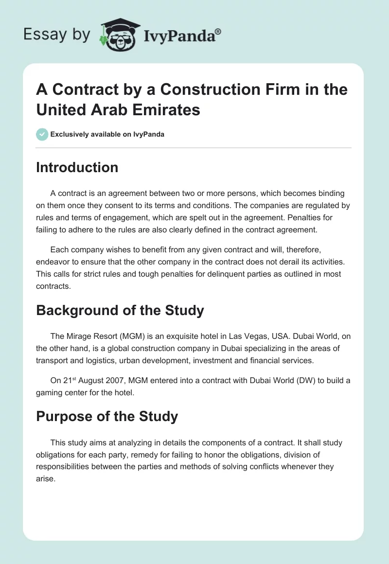 A Contract by a Construction Firm in the United Arab Emirates. Page 1