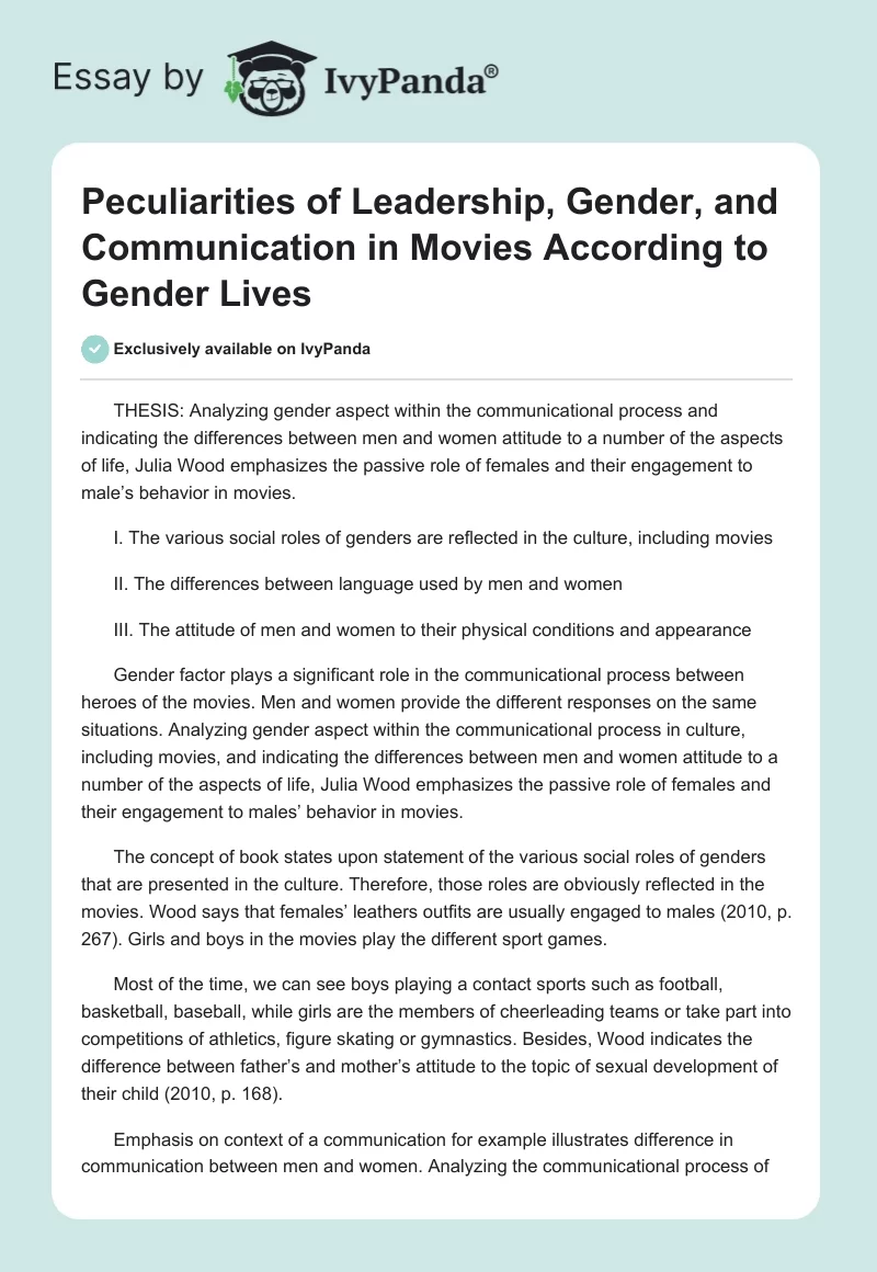 Peculiarities of Leadership, Gender, and Communication in Movies According to Gender Lives. Page 1