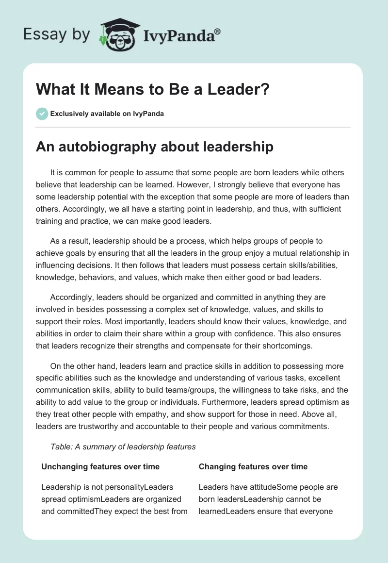 What It Means to Be a Leader?. Page 1