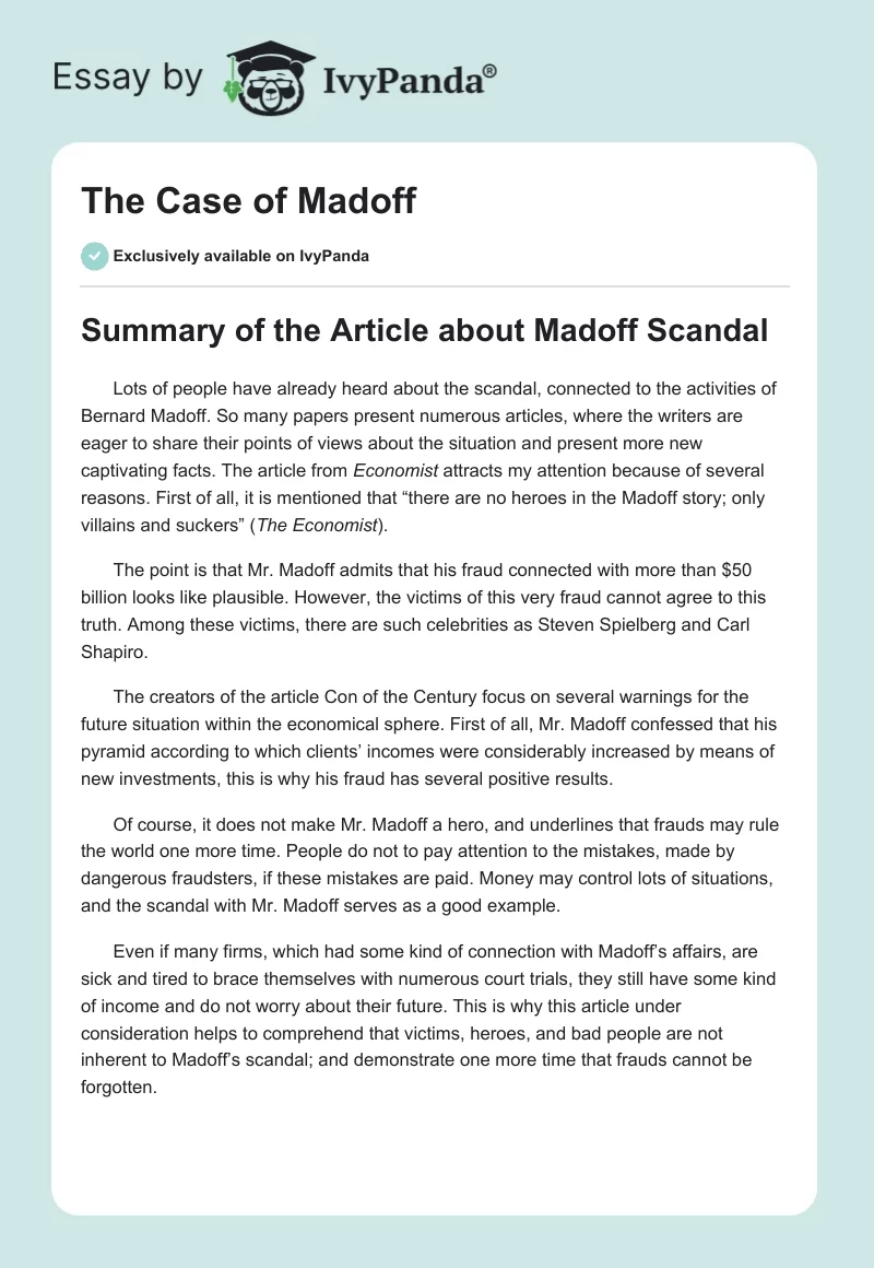 The Case of Madoff. Page 1