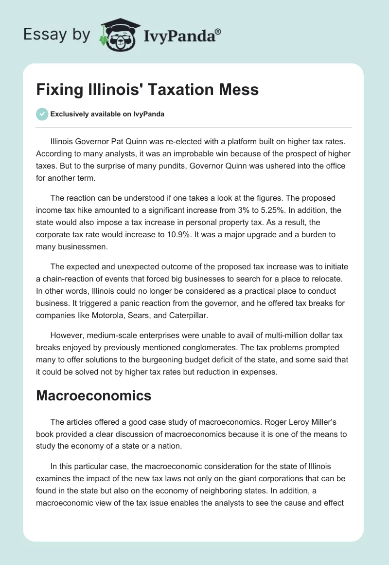 Fixing Illinois' Taxation Mess. Page 1