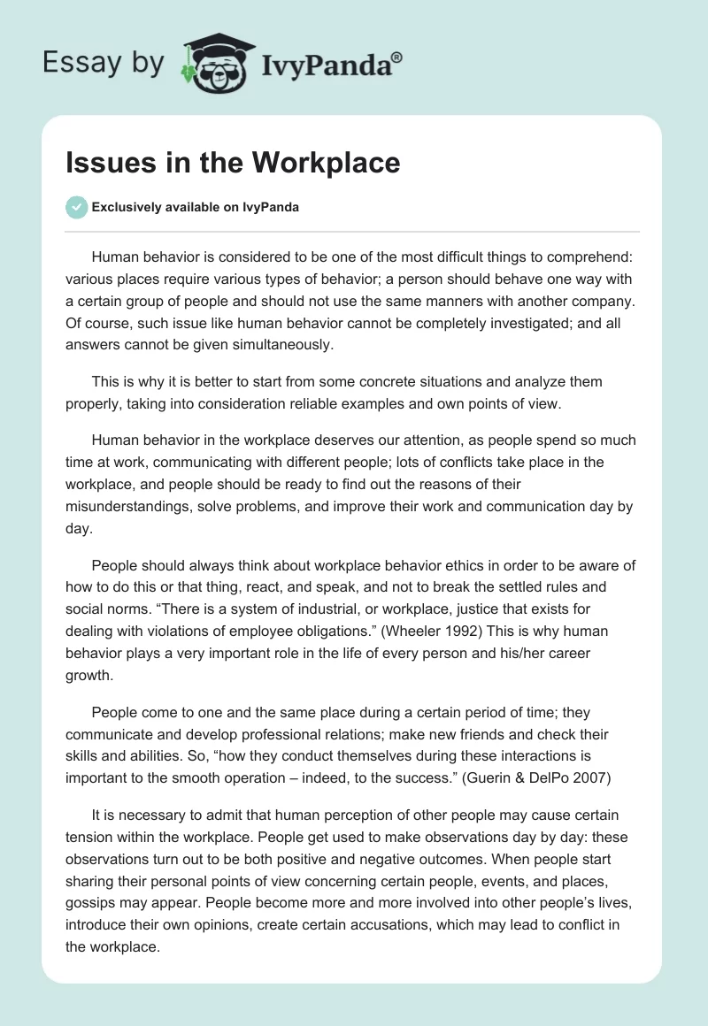 Issues in the Workplace. Page 1