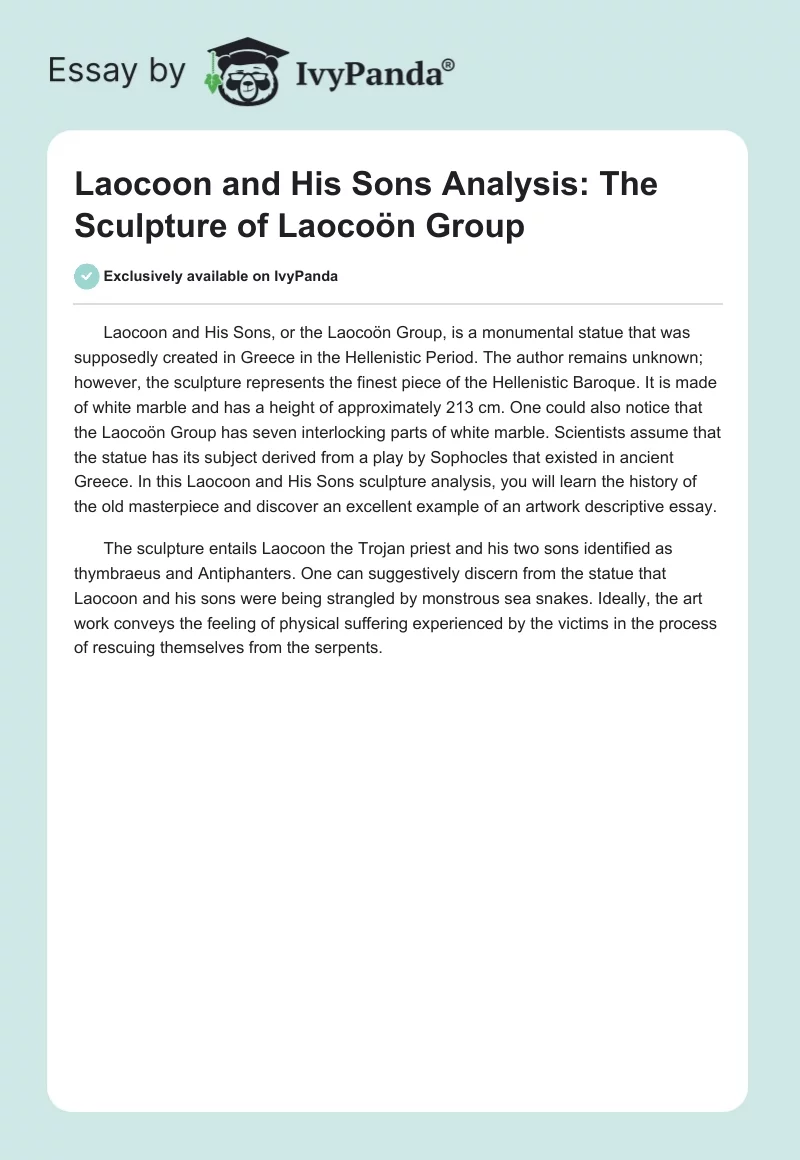 Laocoon and His Sons Analysis: The Sculpture of Laocoön Group. Page 1