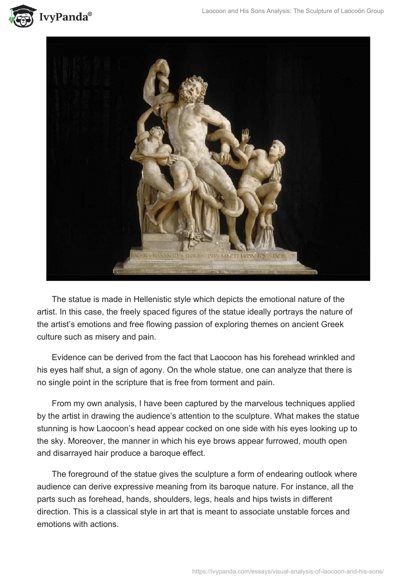 Laocoon and His Sons Analysis: The Sculpture of Laocoön Group. Page 2
