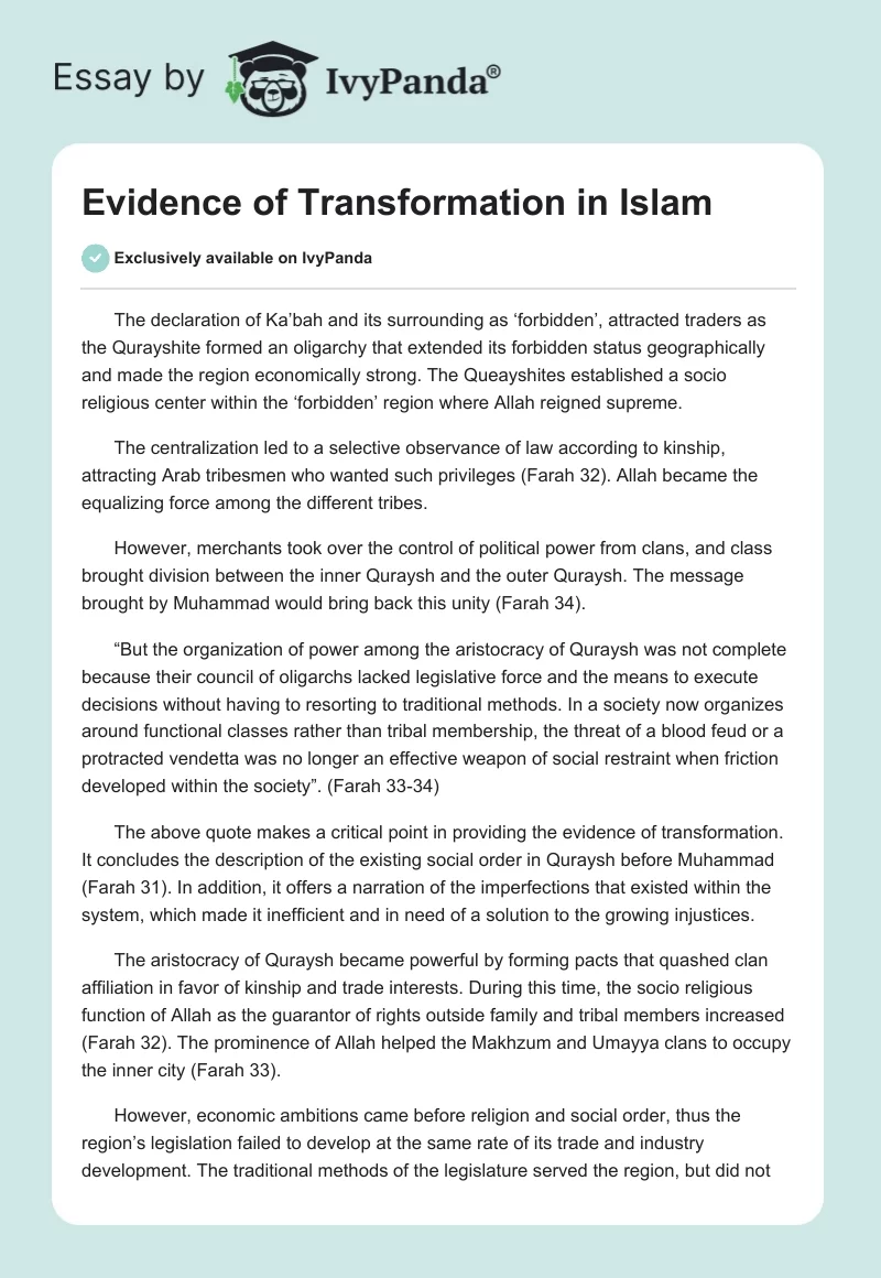 Evidence of Transformation in Islam. Page 1