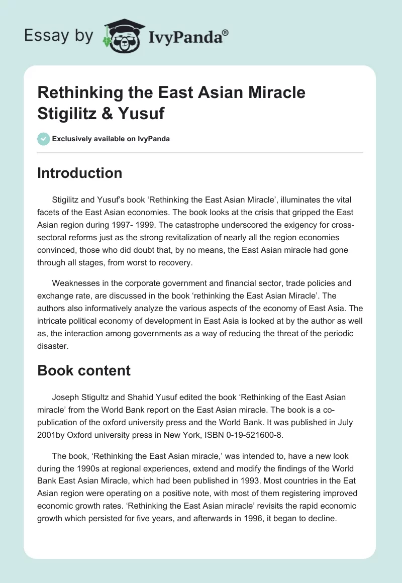"Rethinking the East Asian Miracle" Stigilitz & Yusuf. Page 1