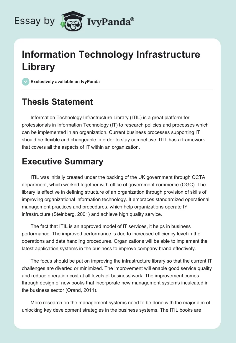 Information Technology Infrastructure Library. Page 1