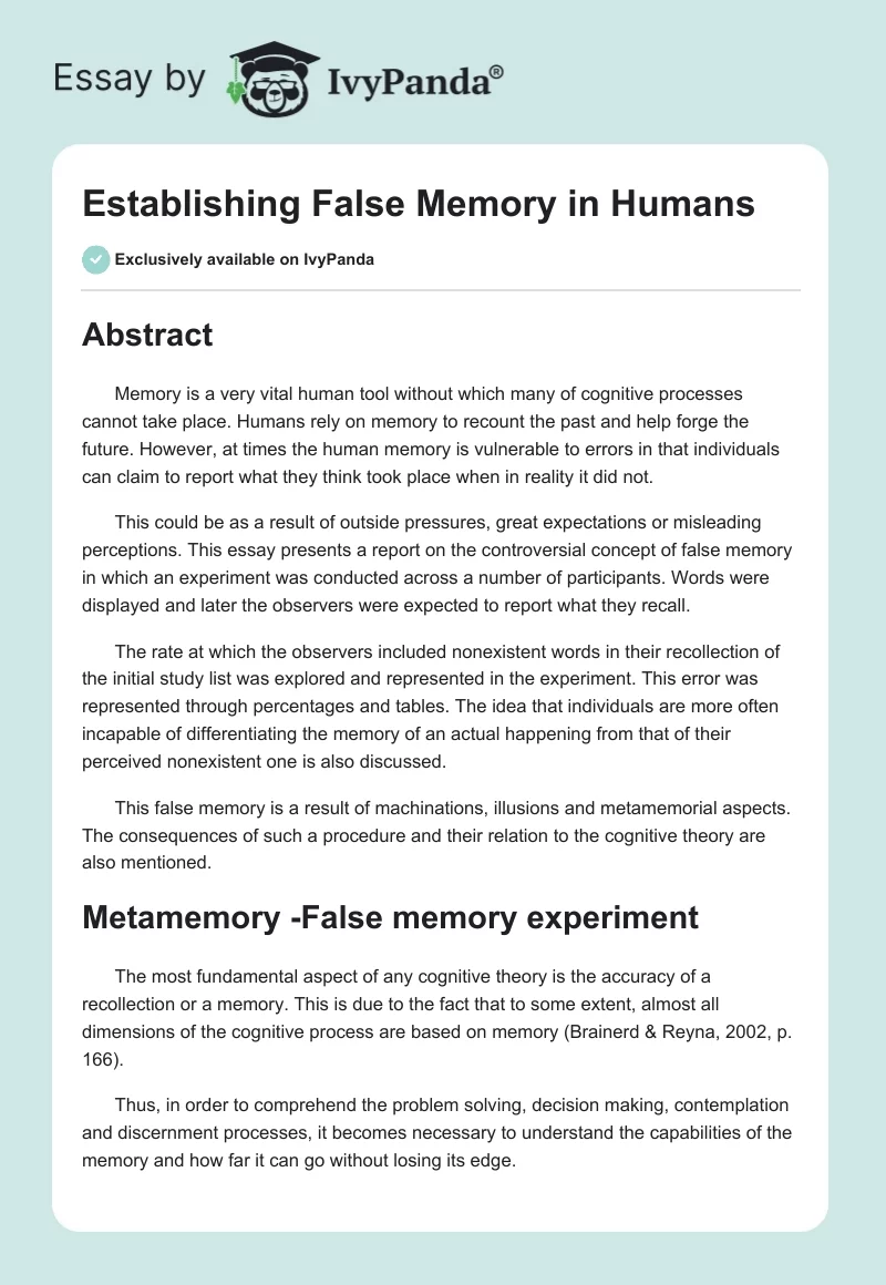 Establishing False Memory in Humans. Page 1