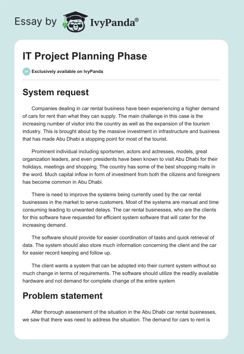 IT Project Planning Phase. Page 1
