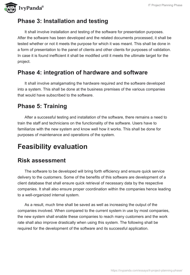 IT Project Planning Phase. Page 5