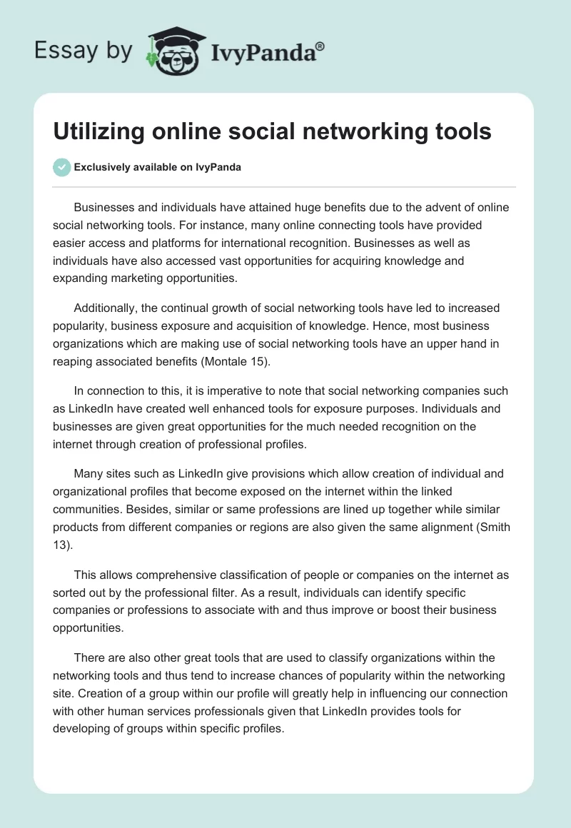 Utilizing online social networking tools. Page 1