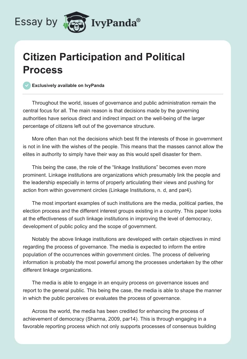 Citizen Participation and Political Process. Page 1