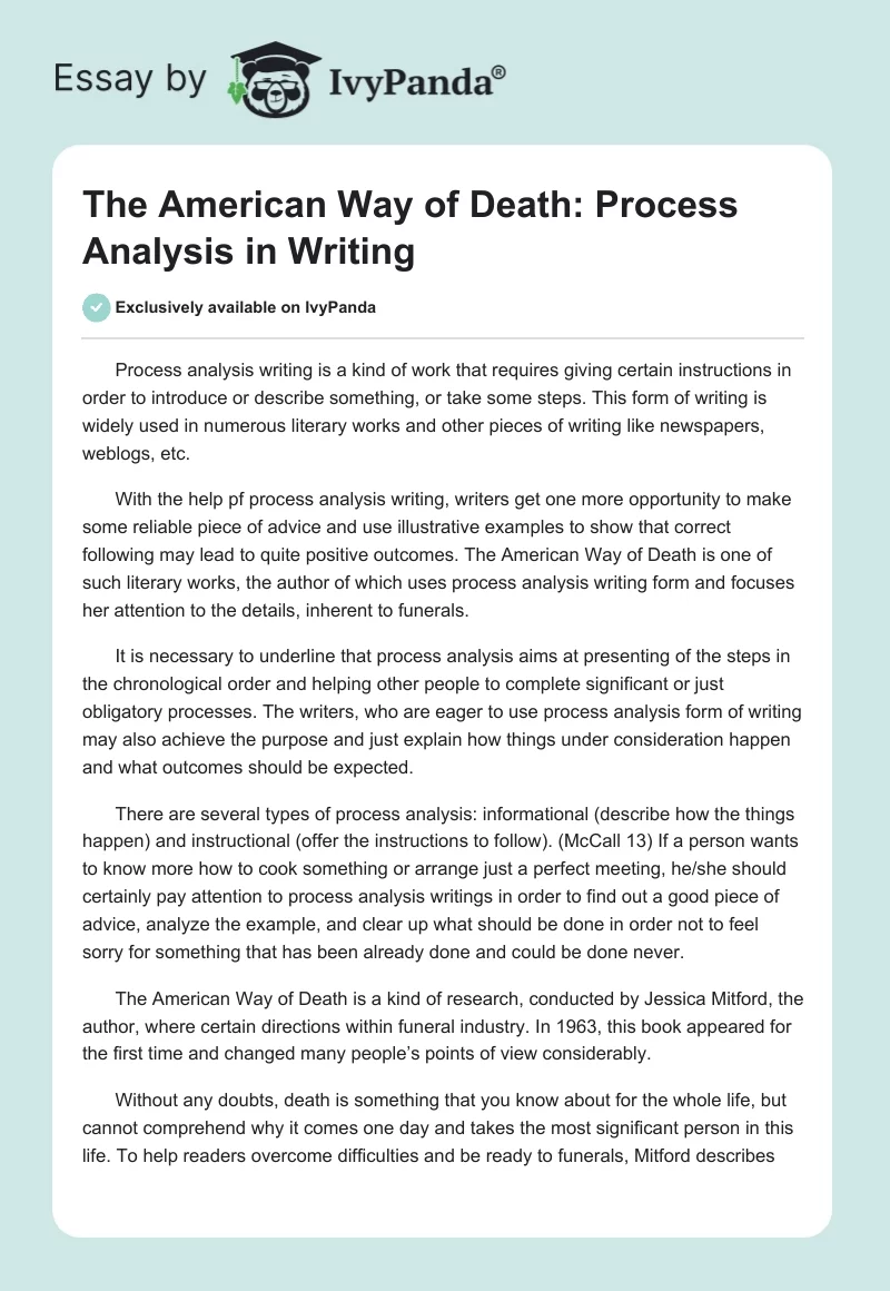 The American Way of Death: Process Analysis in Writing. Page 1