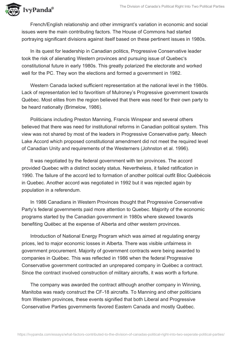 The Division of Canada’s Political Right Into Two Political Parties. Page 2