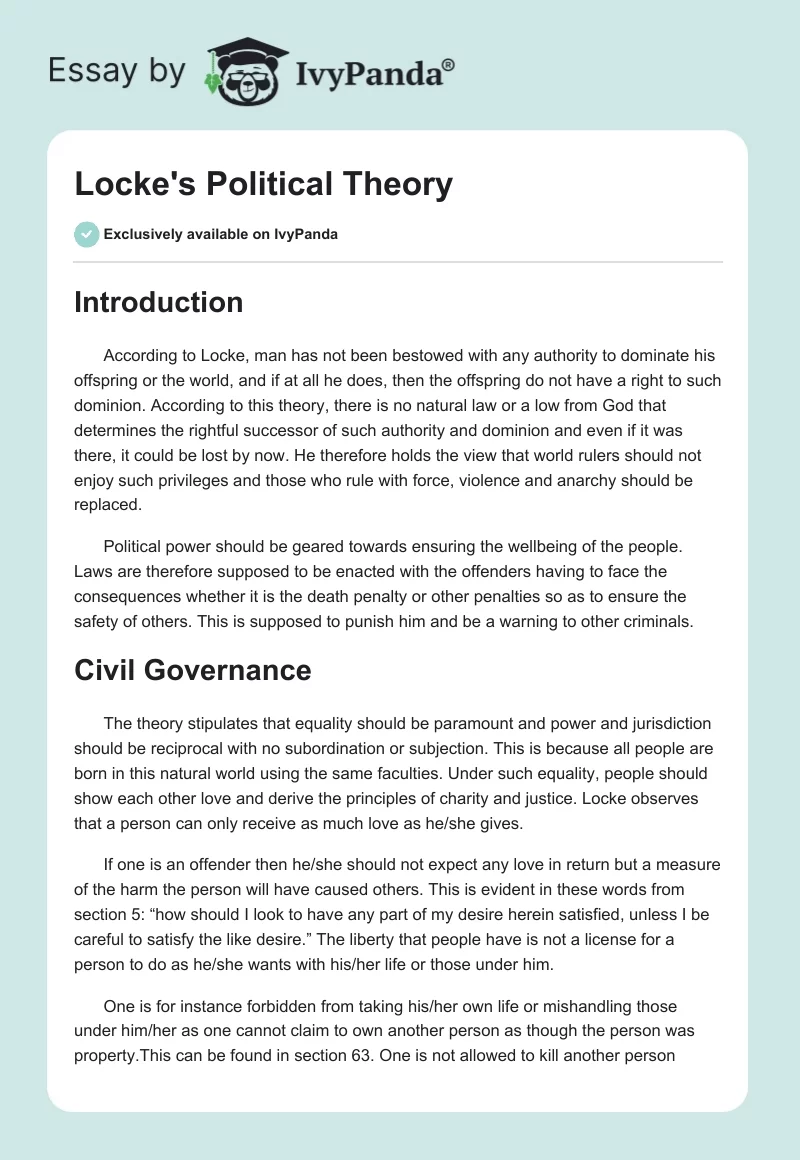 Locke's Political Theory. Page 1