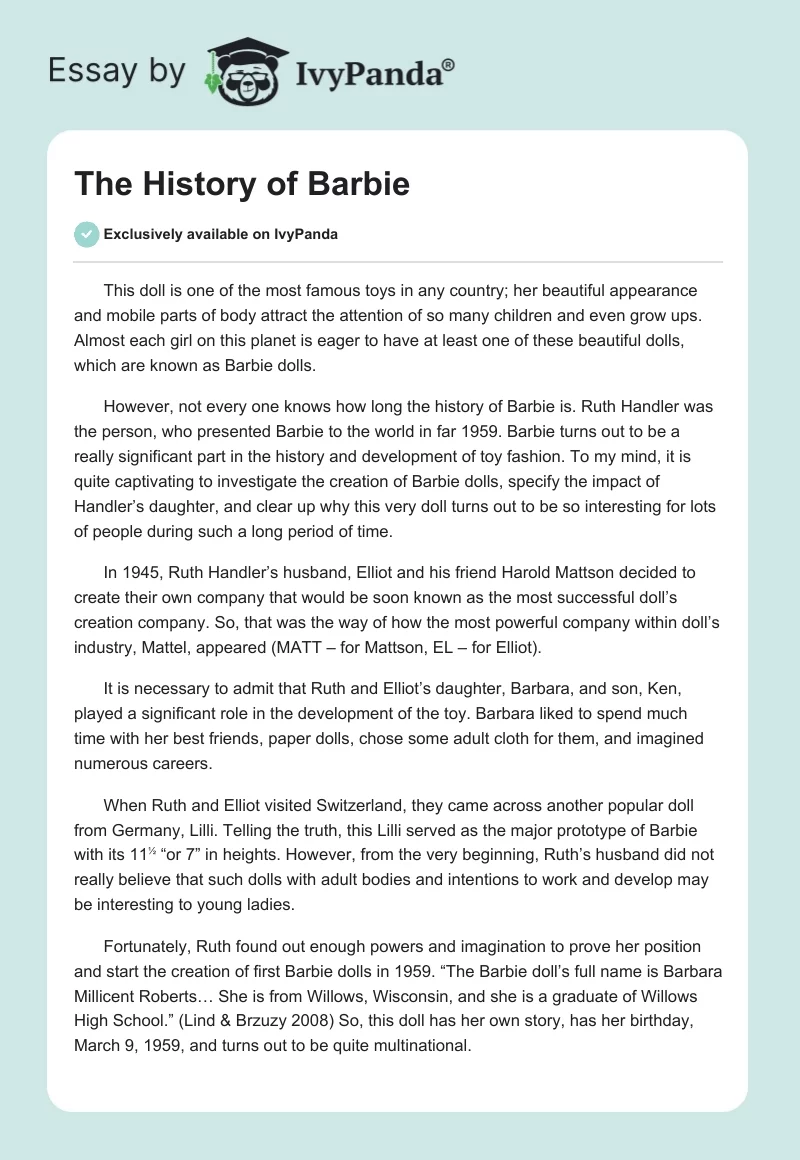 The History of Barbie. Page 1