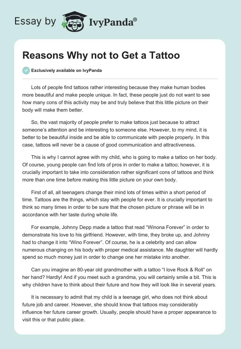 Reasons Why not to Get a Tattoo. Page 1