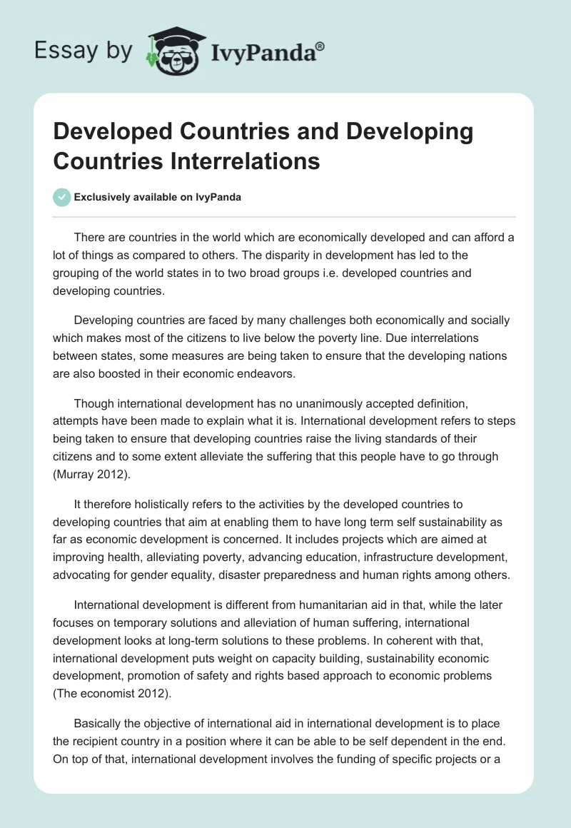 Developed Countries and Developing Countries Interrelations. Page 1