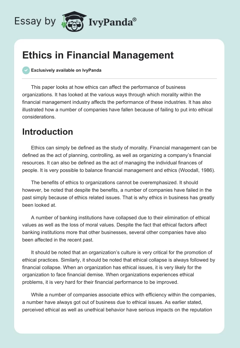 Ethics in Financial Management. Page 1