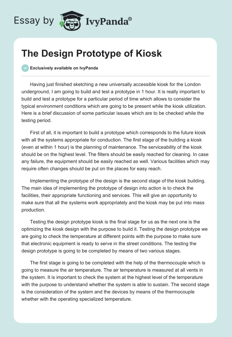 The Design Prototype of Kiosk. Page 1