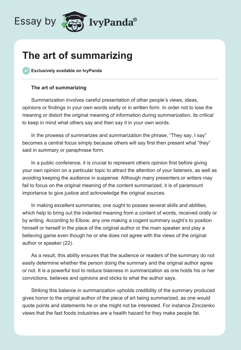 The art of summarizing. Page 1
