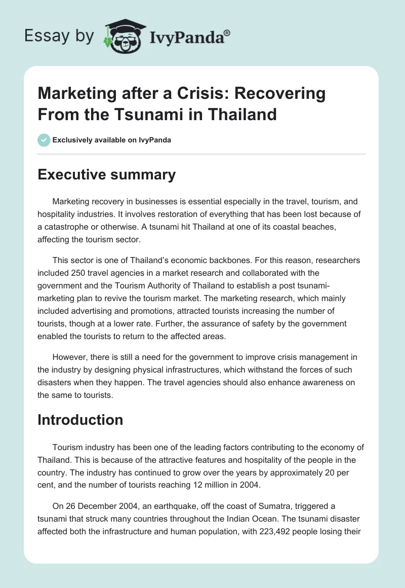 Marketing after a Crisis: Recovering From the Tsunami in Thailand. Page 1