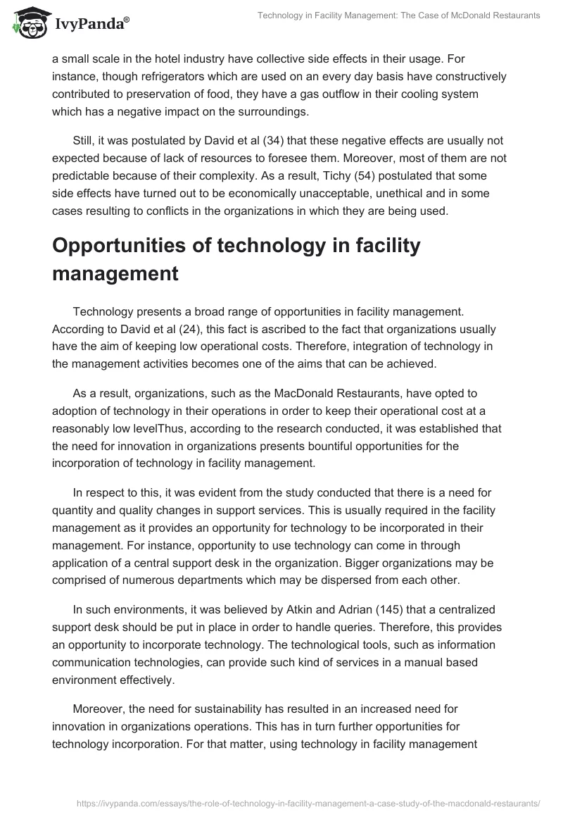 Technology in Facility Management: The Case of McDonald Restaurants. Page 4