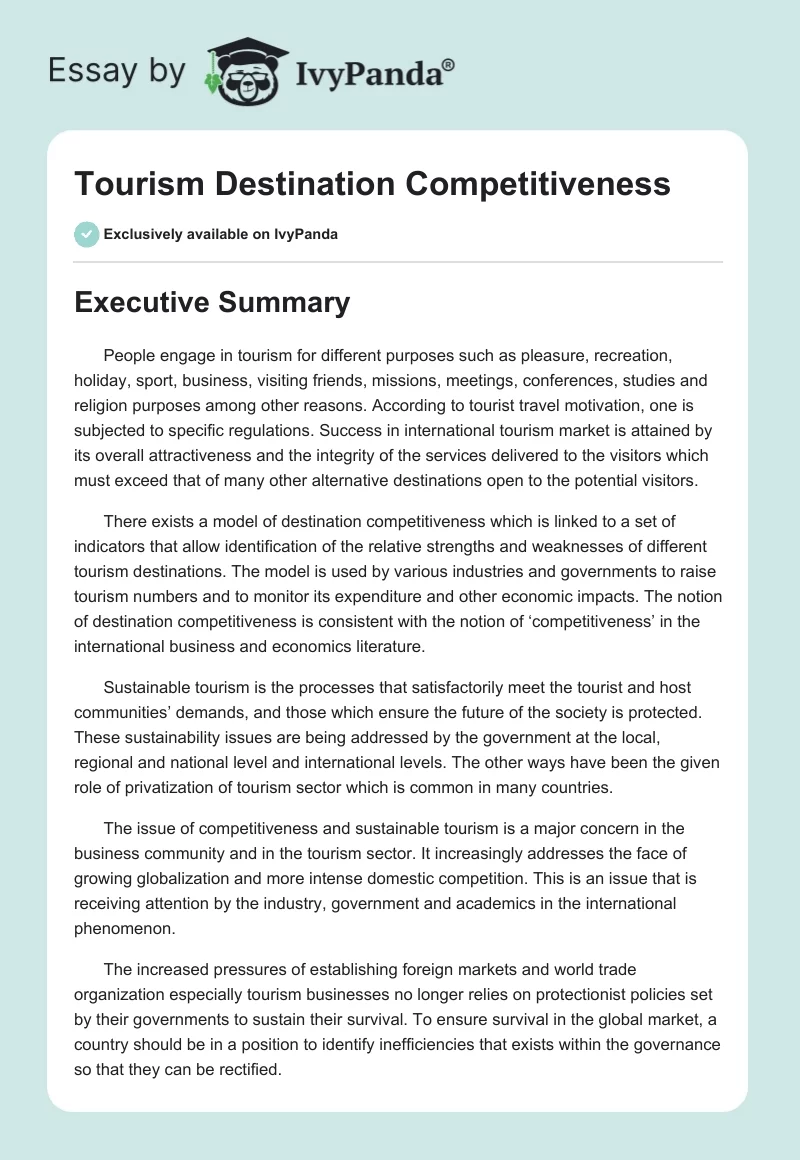 Tourism Destination Competitiveness. Page 1