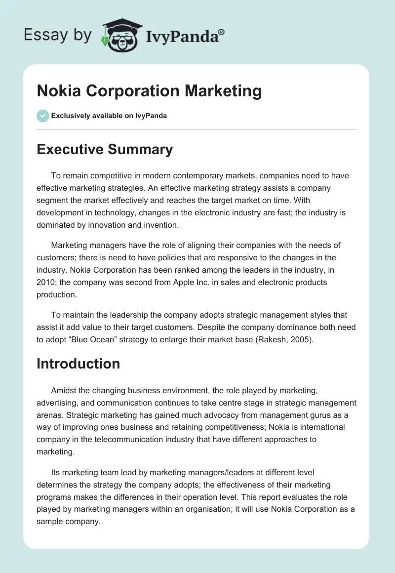 Nokia Corporation Marketing. Page 1