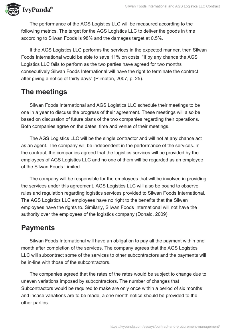 Silwan Foods International and AGS Logistics LLC Contract. Page 4