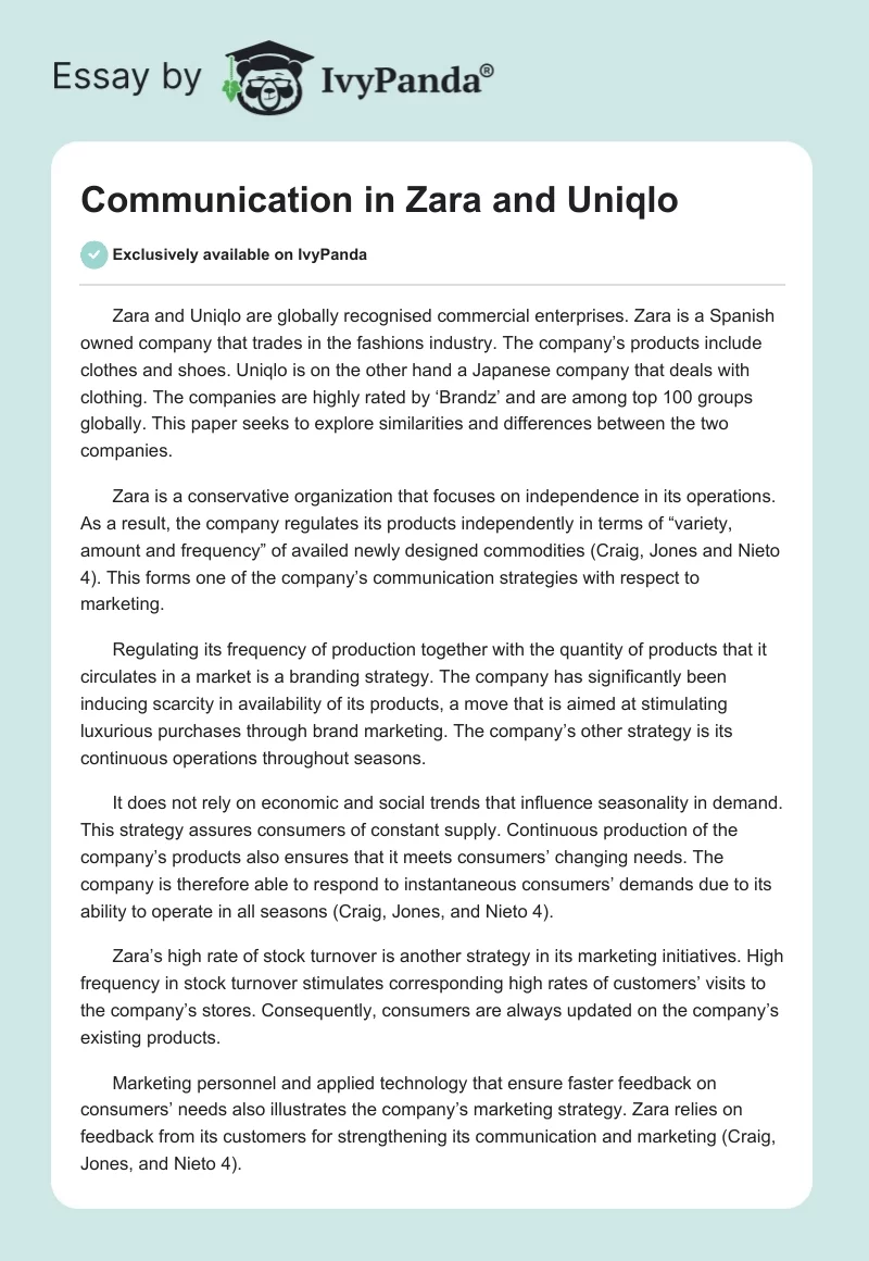 Communication in Zara and Uniqlo. Page 1