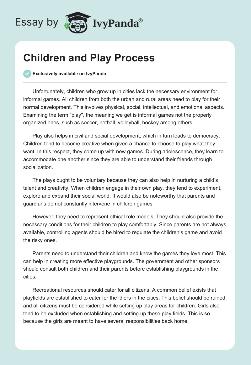 Children and Play Process. Page 1