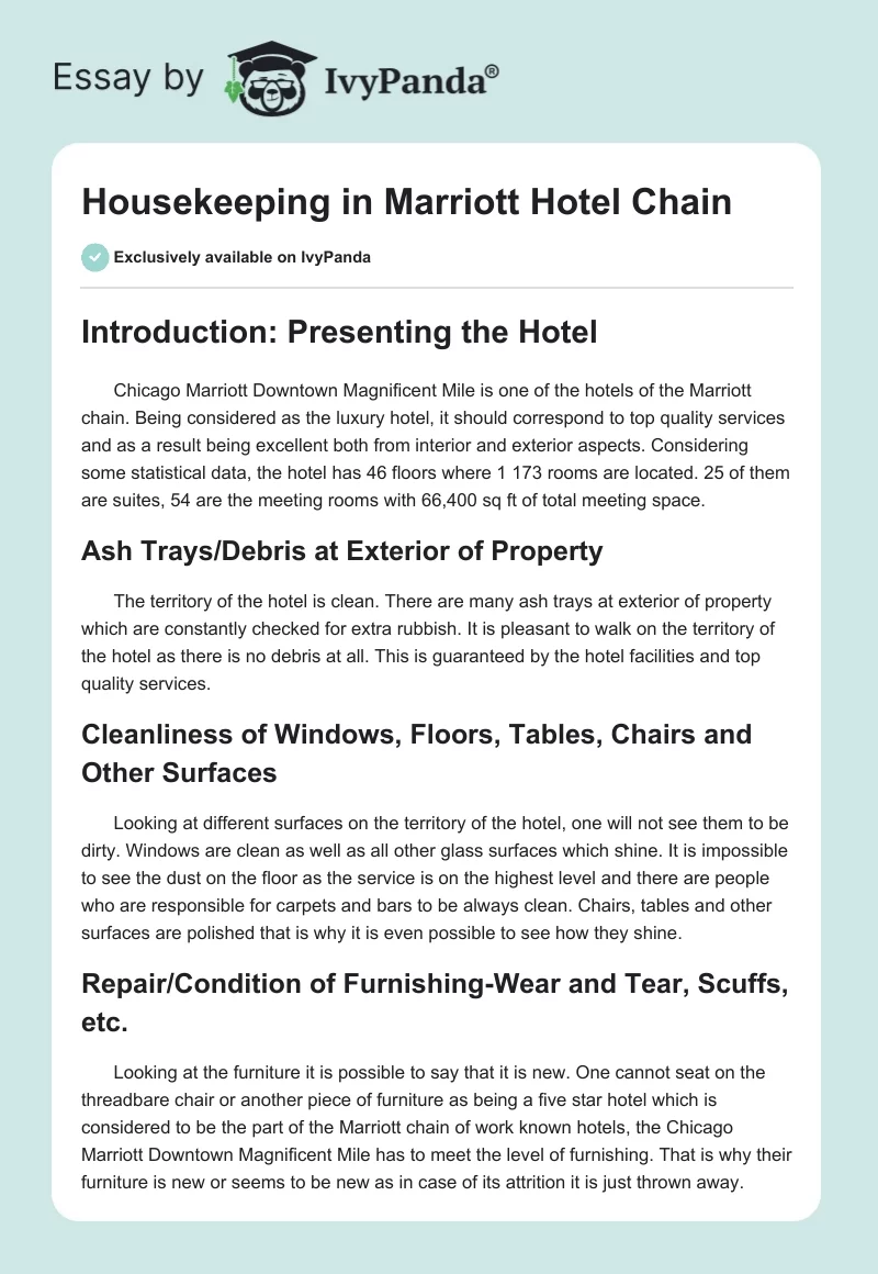 Housekeeping in Marriott Hotel Chain. Page 1