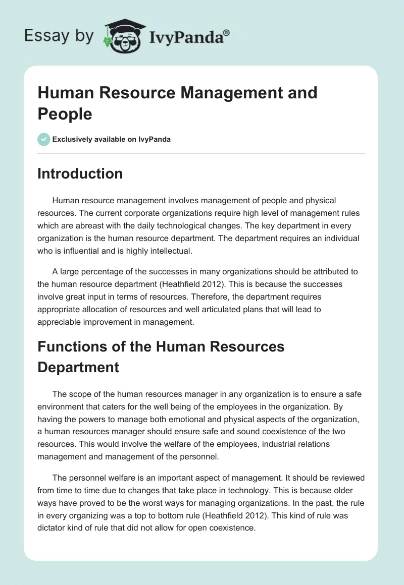 Human Resource Management and People. Page 1